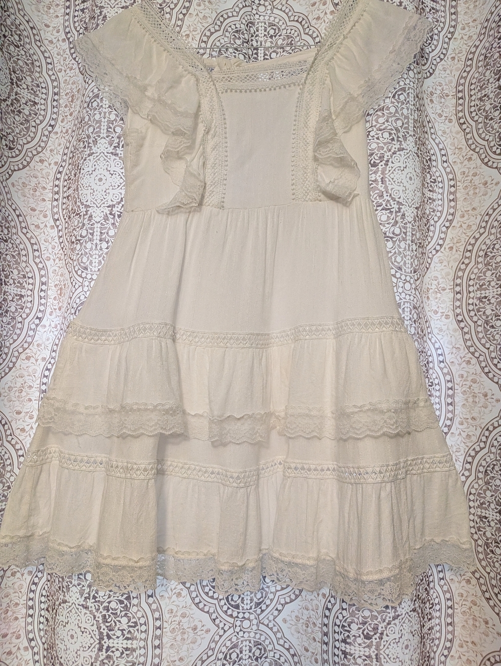 miami White Lace Tiered Ruffled Kids Dress